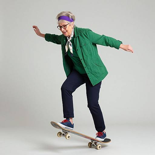 Joyful Elderly Woman Skateboarding