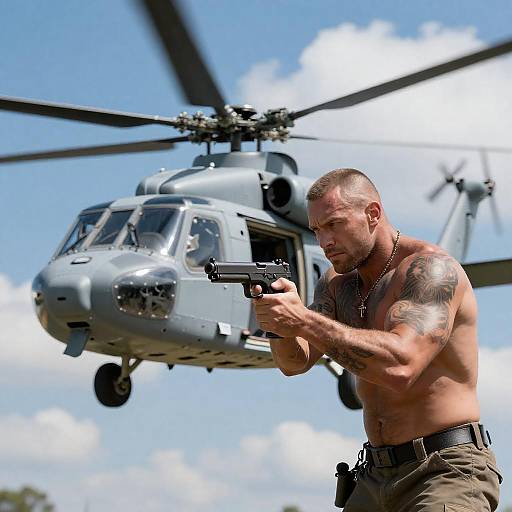 Tattooed Gunman Aims at Battle Helicopter