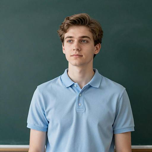 Young Man in Light Blue Polo Shirt