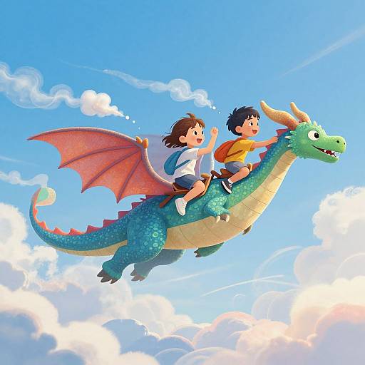 Children Riding Mythical Dragons