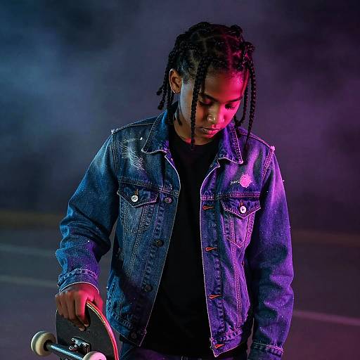 Teen Skateboarder in Neon Light