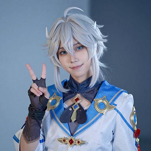 Anime Character with White Hair and Horns