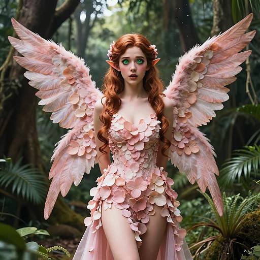 Fairy Woman with Pink Petal Dress and Wings