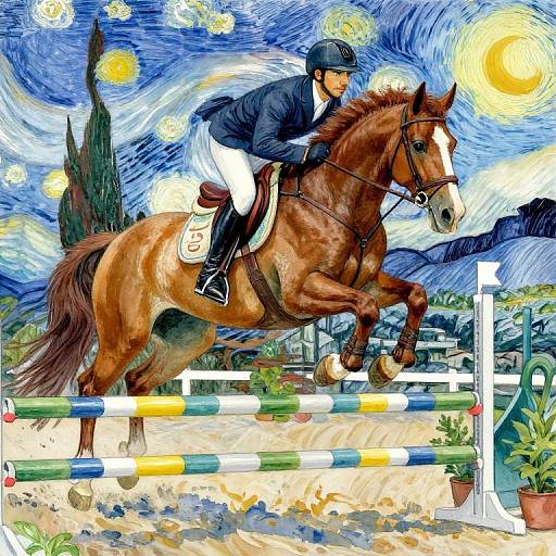 Van Gogh Style Mecklenburg Warmblood Jumping