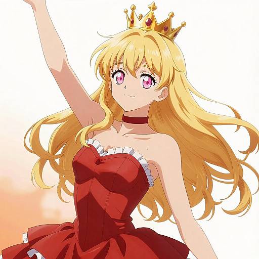 Anime Blonde Queen in Red Dress