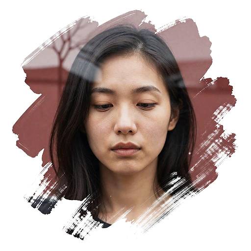 Abstract Portrait with Red Brushstroke Overlay