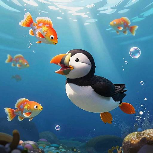 Puffin Pokemon Diving Underwater Chase