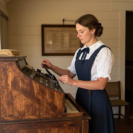 Vintage Woman at Rustic Cash Register