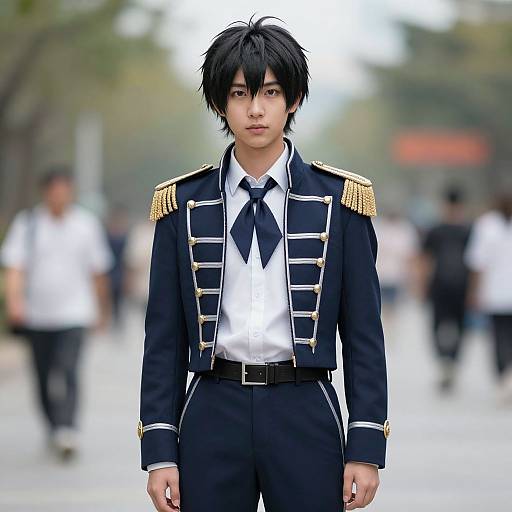 Young Man in Military Style Costume Outdoors