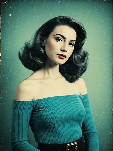 Retro Style Woman in Off-Shoulder Top