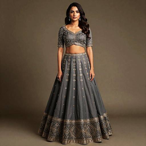Elegant Grey Fish Cut Lehenga