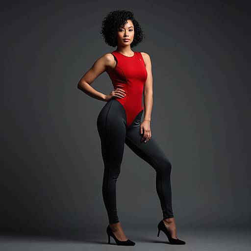 Vibrant Crimson Bodycon Catsuit Fashion Shoot