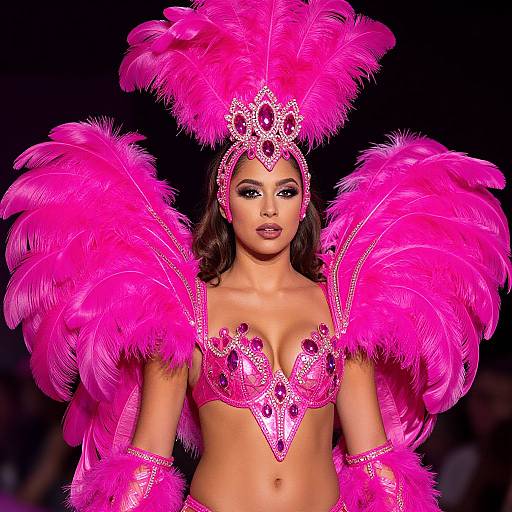 Woman in Pink Feathered Costume