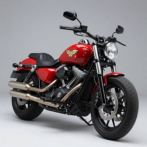 Red Rat Rod Motorcycle with Wonder Woman Emblem