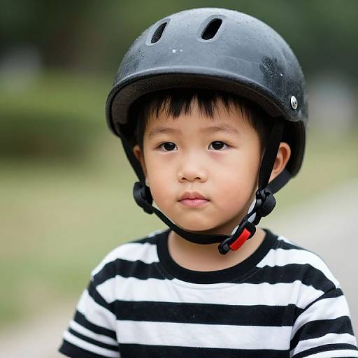 Boy in Striped Shirt with Helmet