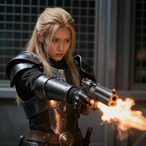 Blond Warrior in Dark Metallic Armor