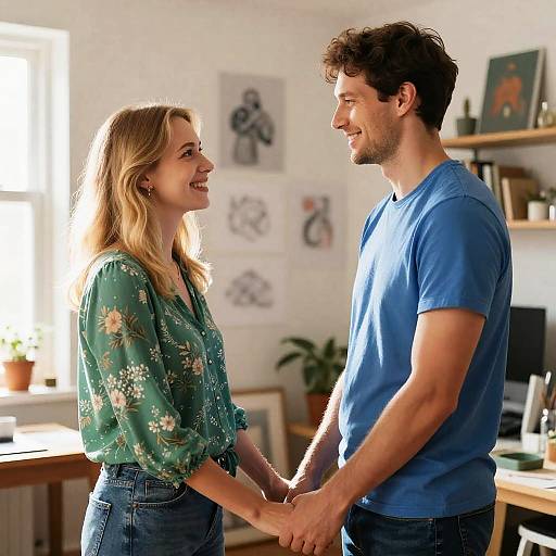 Joyful Couple in a Sunlit Room