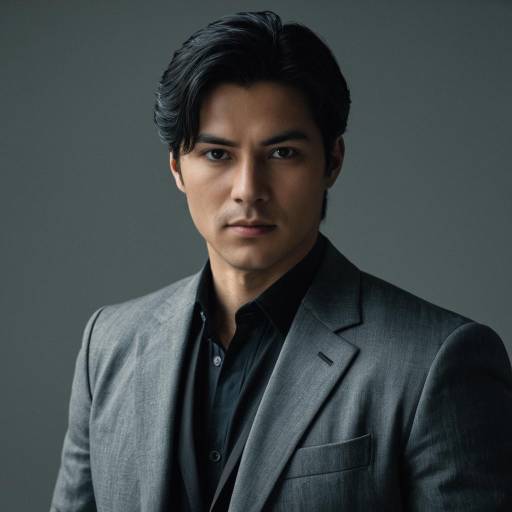 Asian Man in Grey Suit and Black Shirt