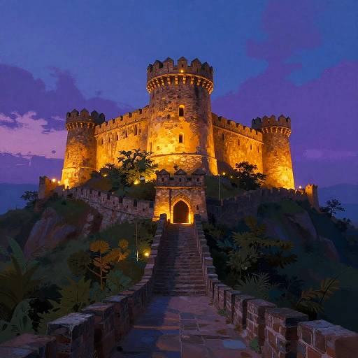 Twilight Hilltop Fortress Digital Painting