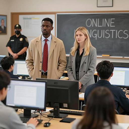 Serious Classroom Scene with Diverse Instructors