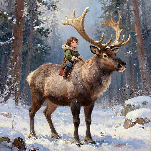Innocent Child Riding Gentle Elk
