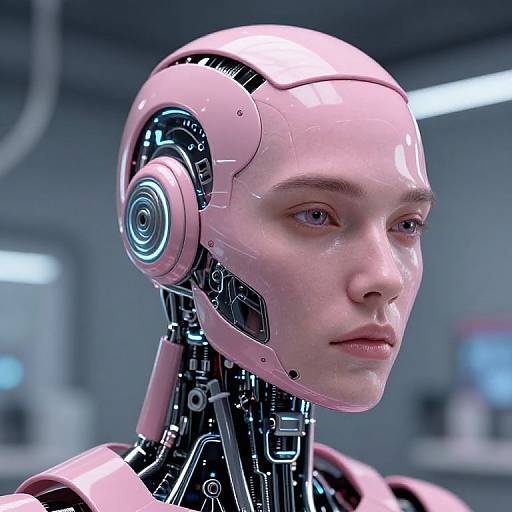 Futuristic Pink Robotic Android Face