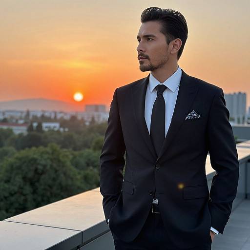 Handsome Asian Man on Rooftop at Sunset