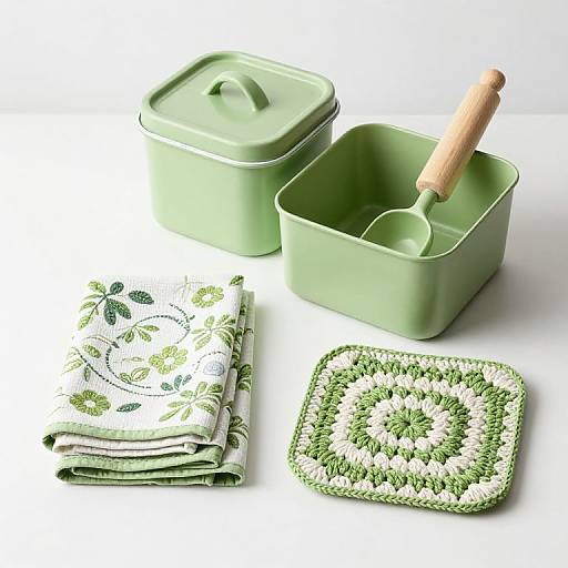 Crocheted Green Kitchen Utensils Set