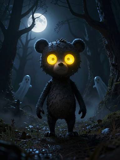 Spooky Stylized Bear Cub in Gothic Forest