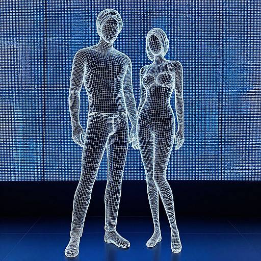 Neo-Pop Wireframe Couple Scene