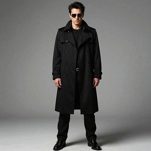 Full-Length Portrait of Man in Black Trench Coat