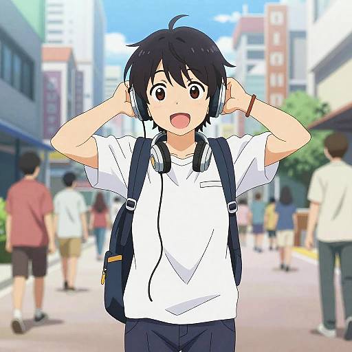Anime High Schooler in Cityscape