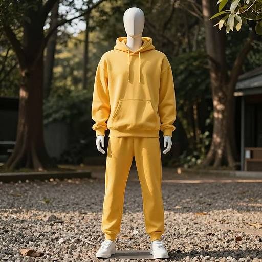 Mannequin in Yellow Sweat Suit Outdoors