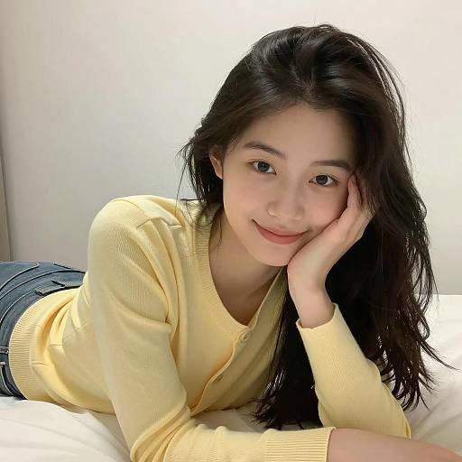 Smiling Woman in Yellow Cardigan