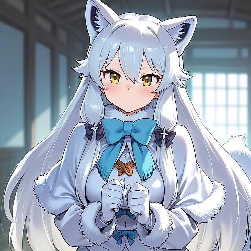 Illustration of Arctic fox (kemono friends), kemono friends in the style of Sameda koban