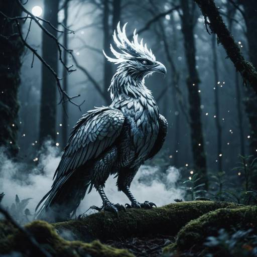 Glowing Silver Phoenix in Enchanted Forest