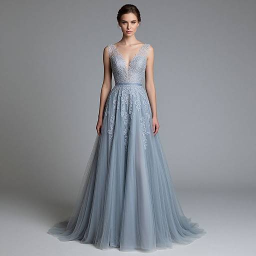 Elegant Blue-Grey Lace Wedding Dress