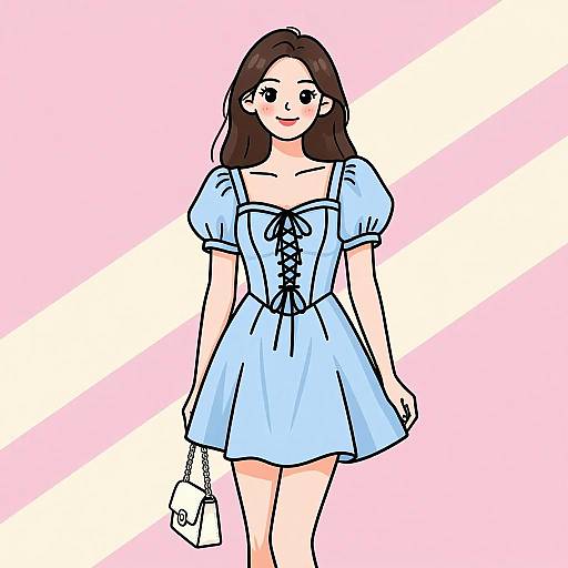 Romantic Woman in Light Blue Dress