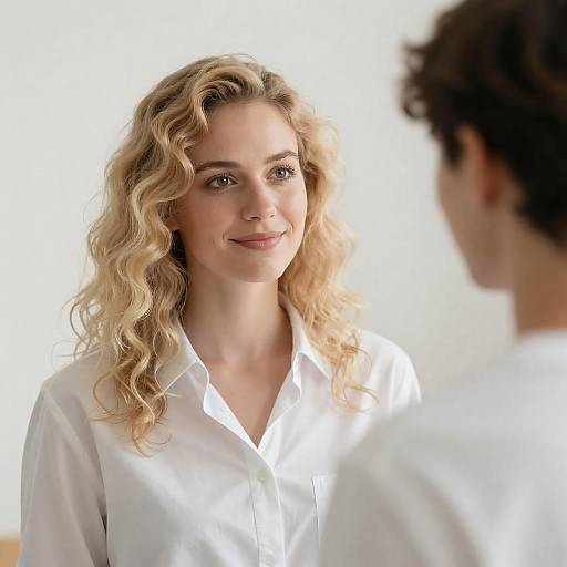 Blonde Woman with Man in Background