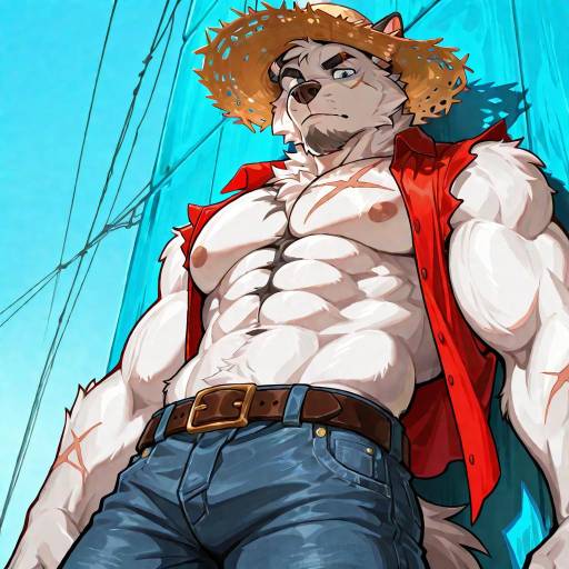 Muscular Man in Straw Hat Outdoors