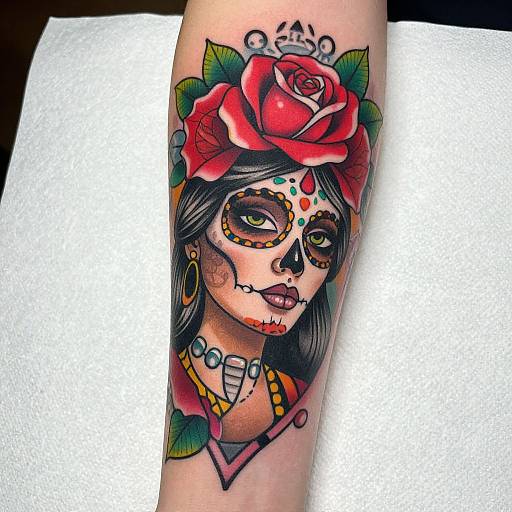 Vibrant Day of the Dead Forearm Tattoo