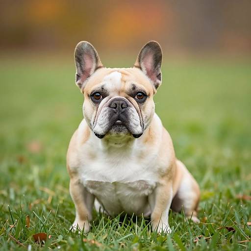 Charming French Bulldog on Autumn Grass