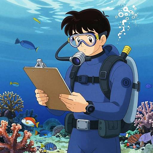Marine Biologist in Vibrant Coral Reef