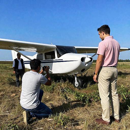 Men Filming Near Small Airplane