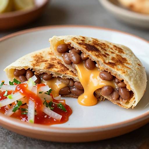Close-Up Pupusa with Cheese and Curtido