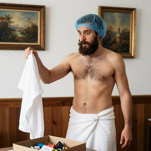 Surprised Man in Room with Art