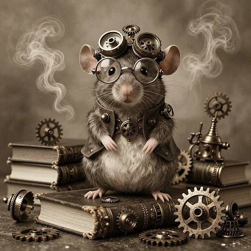 Steampunk Rat with Goggles on Books