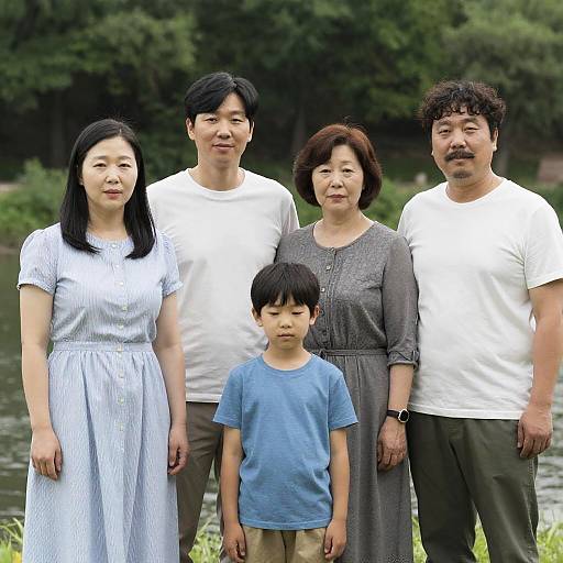 Korean Family Outdoors by River
