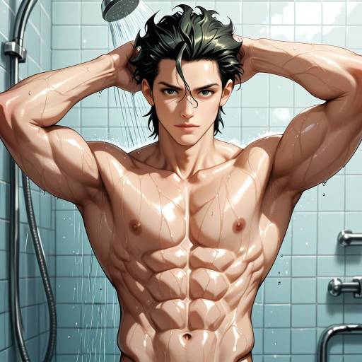 Muscular Man Showering