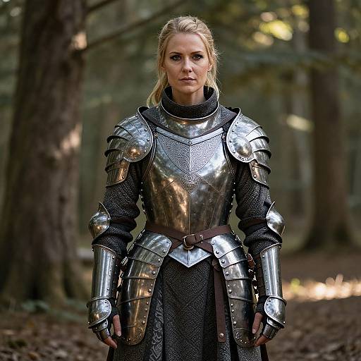 Confident Warrior Woman in Medieval Armor